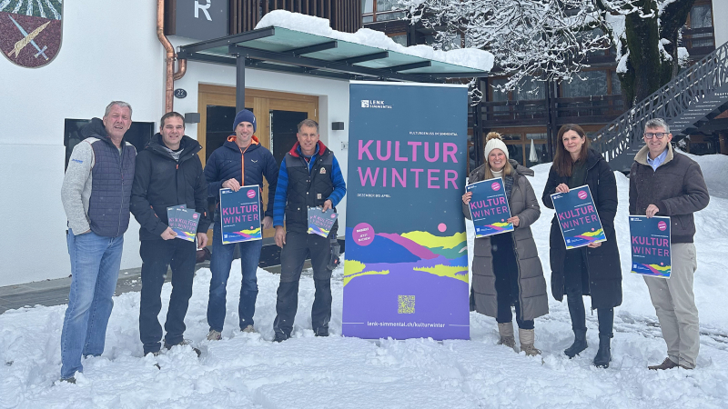 Oliver Zolin (DAS ZELT & neues Kulturhaus Lenk), Daniel Schläppi (Präsident Detaillisten Lenk), Rolf Marmet (Product Manager Lenk-Simmental Tourismus), Urs Schmid (Tipi Lenk und DAS ZELT), Helena Galanakis (Geschäftsführerin Lenk-Simmental Tourismus), Eva